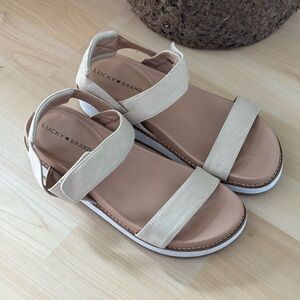 Lucky Brand Women's Beige Canvas Strap Sandals W9